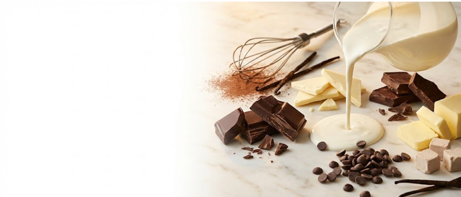 Bakery ingredients, cream, butter and chocolate